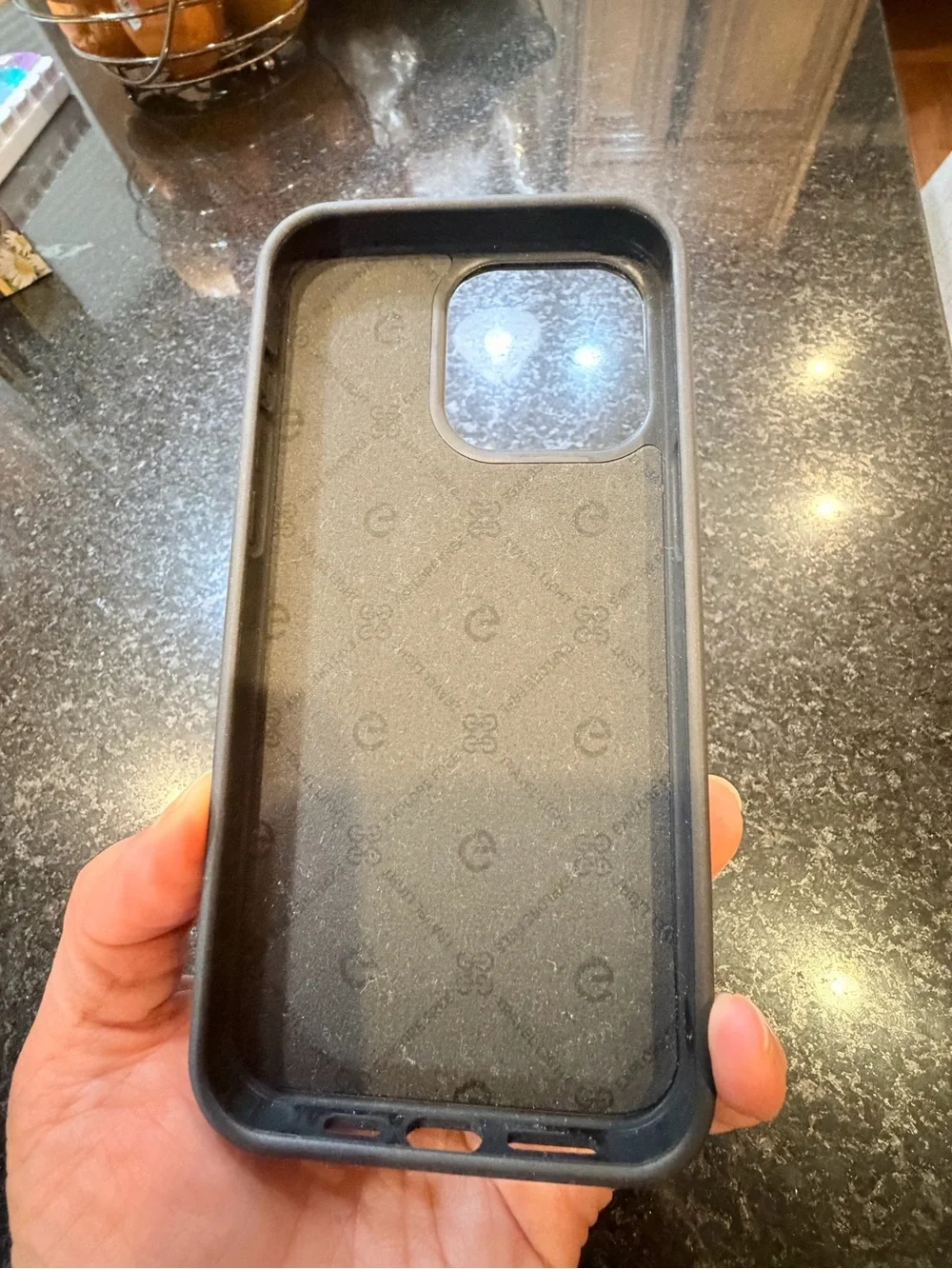 Leather Navy Blue Phone Case with Gold Ring Holder / stand